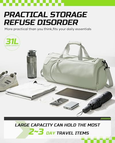 WISEPACK Gym Bag for Women with Shoe Compartment Travel Duffel Bag Green - color: I3-Grass Green