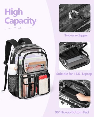 Yarwo Rolling Clear Backpack, 17" Transparent Bag with Detachable Trolley - color: Black