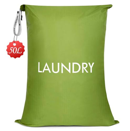 Travel Laundry Bag with Zipper, Nylon Lightweight Dirty Clothes Organizer - color: Green