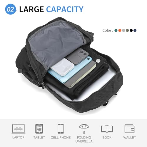 20L Small Hiking Backpack for Women Men Packable Daypack Black - color: Black, size: 20L