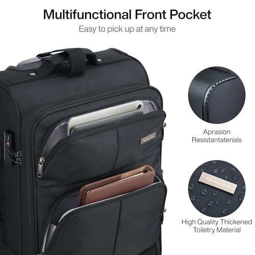 Hanke 24 Inch Softside Expandable Checked Luggage with 4 Spinner Wheels - color: Black, size: 24 Inch