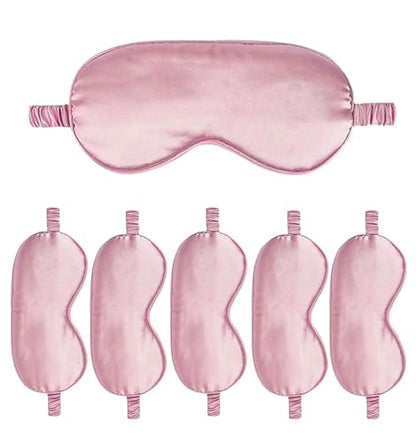 6PACK Silk Sleep Mask Satin Eye Masks Blackout Silky Eyeshade Cover Soft Blindfold Eyeshades for Women Sleeping Travel Gift - color: Dusty Rose