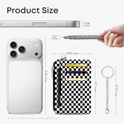 Black and White Checkered Credit Card Holder Small Wallet for Women - color: Checkered Pattern Black and White
