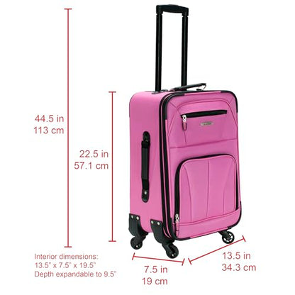 Rockland Pasadena Expandable Spinner Carry-on 19", Pink - color: Pink