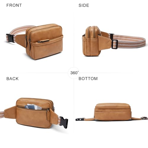 LATMAP 3L Fanny Packs Belt Bag for Women Small Everywhere Crossbody Bag Waist Packs Faux Leather Sling Chest Travel Purse - color: 1-Tan