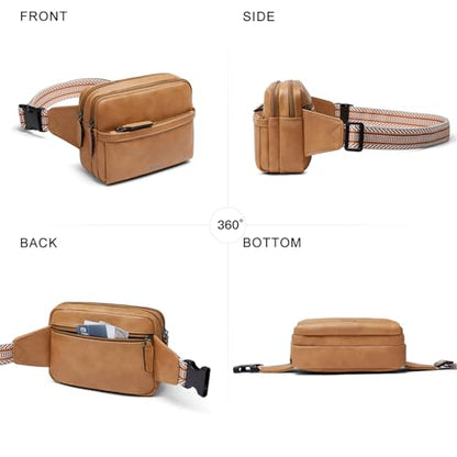 LATMAP 3L Fanny Packs Belt Bag for Women Small Everywhere Crossbody Bag Waist Packs Faux Leather Sling Chest Travel Purse - color: 1-Tan