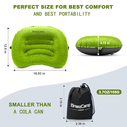 Inflatable Camping Pillow, Travel Blow Up Air Pillow, Neck Lumbar Support Ultralight Compact Pillow for Outdoor Hiking Backpacking Car Beach Airplane Sleeping Essentials, Green - color: Green