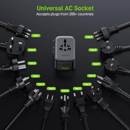 Epicka Pulse Duo 45W Universal Travel Adapter PD/QC 3.0, 2AC/2USB-C/2USB-A - style: Pulse Duo 45W Black
