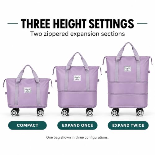 Expandable Rolling Travel Bag with Detachable Wheels,Purple - color: purple