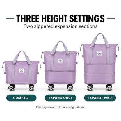 Expandable Rolling Travel Bag with Detachable Wheels,Purple - color: purple