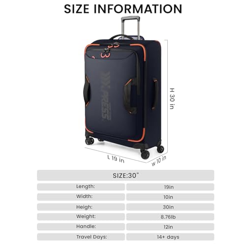 30'' Large Softside Suitcase w/Spinner Wheels,Waterproof - color: Blue, size: Checked-Large 30-Inch