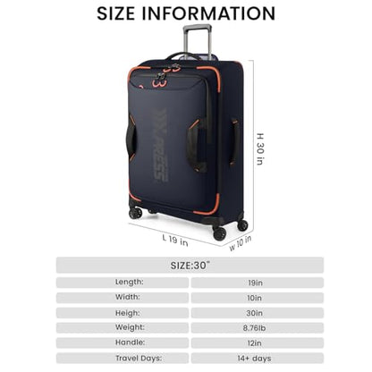 30'' Large Softside Suitcase w/Spinner Wheels,Waterproof - color: Blue, size: Checked-Large 30-Inch