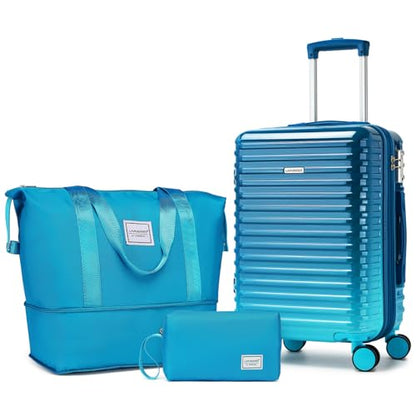 LARVENDER Expandable Carry on Luggage Suitcase with Wheels, Ocean Breeze - color: Ocean Breeze, size: 3 Piece Set (20/DB/TB)