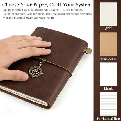 Leather Journal Refillable Notebook Travel Journal Passport Travelers 5.3" - size: 5.3