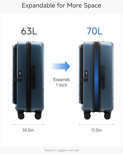 LUGGEX Checked Top Opening Suitcase, Expandable Polycarbonate, Blue, 24" - color: Blue, size: 24 Inch