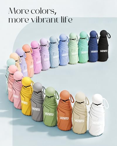 Seniny Mini Travel Umbrella with Case, Compact Pocket Size UV Sun & Rain - color: Beige