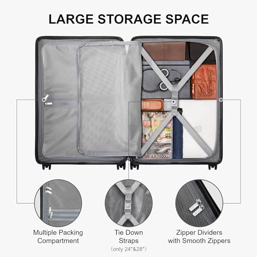 LEVEL8 Elegance Matte Luggage Set, 20 Inch Carry-on Luggage, 24&28 Large Suitcase Lightweight Hardside Suitcases with Wheels,Tsa Lock,3-Piece Set(20/24/28), Black - color: Black, size: 20/24/28-Inch