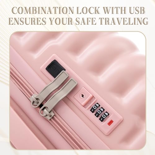3 Luggage Sets, Hardshell Suitcase Spinner Wheels with Combination Lock - color: Vertical stripes pink, size: 20/24/28 Inch