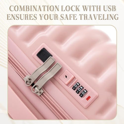 3 Luggage Sets, Hardshell Suitcase Spinner Wheels with Combination Lock - color: Vertical stripes pink, size: 20/24/28 Inch