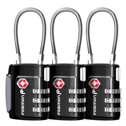 Fosmon TSA Approved Cable Luggage Locks, 3 Digit Combination, 3 Pack - style: 3 Digit black 3 pack