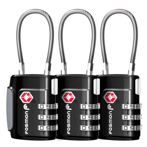 Fosmon TSA Approved Cable Luggage Locks, 3 Digit Combination, 3 Pack - style: 3 Digit black 3 pack