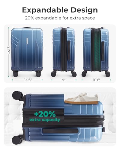 BAGSMART Expandable Carry On Luggage 22x14x9 Airline Approved,Gradient Blue - color: Gradient blue, size: Expandable Carry On 20 Inch