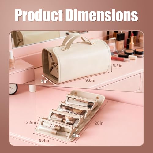 Expandable Makeup Bag Women Waterproof Cosmetic Travel Organizer - color: White