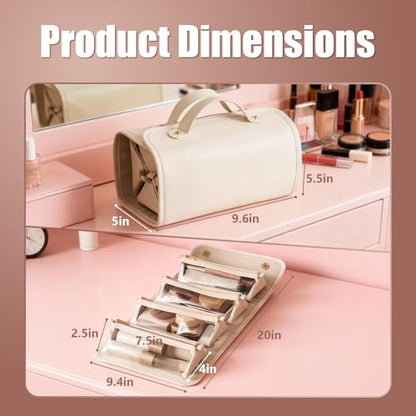 Expandable Makeup Bag Women Waterproof Cosmetic Travel Organizer - color: White