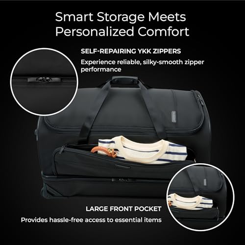 Briggs & Riley Large 2-Wheel Duffle - Checked Luggage for Travel, Suitcases with Wheels, Softside Rolling Bag for Men & Women, Self-Repairing Zipper - Baseline Collection, Black