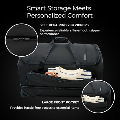 Briggs & Riley Large 2-Wheel Duffle - Checked Luggage for Travel, Suitcases with Wheels, Softside Rolling Bag for Men & Women, Self-Repairing Zipper - Baseline Collection, Black