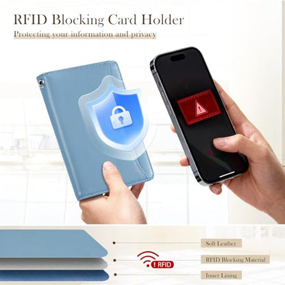 Dadanism RFID Blocking Passport Holder Travel Wallet for Women, Blue - color: Blue