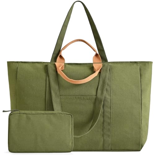 20" 12 Gal Extra Large Canvas Travel Tote Bag with Zipper - color: Green