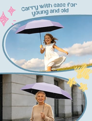 Jorilis Mini Compact Travel Umbrella with Case, Pocket Size UV Sun & Rain - color: Purple