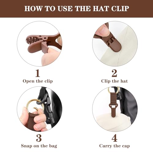 Niveaya Hat Clip for Travel on Bag, Strong Clip Secure Hold, 2 Pack - color: 2pcs Black+brown