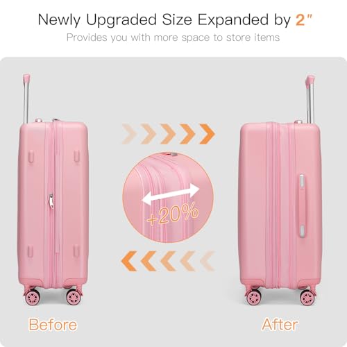 Kono 24 Inch Expandable Checked Luggage with Spinner Wheels TSA Lock Pink - color: Pink, size: 24"