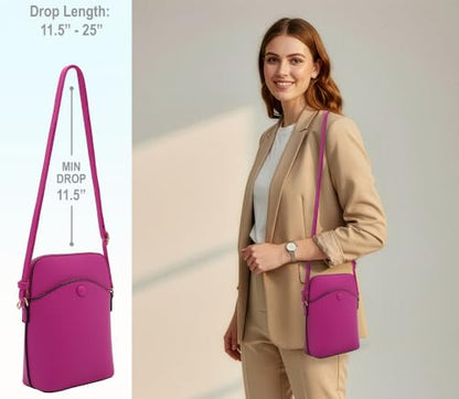 Solene Small Crossbody Bag with Gold Hardware, Mini Shoulder Purse with Adjustable Strap - color: Fushia