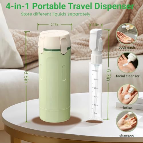 4 in 1 Travel Pump Dispenser Bottle, 30ML 4 Pack Leak-Proof Pump Containers with Measurement Scale & Label Stickers, Portable Bottles for Toiletries, Shower & Travel Use - color: White