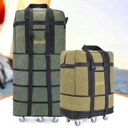 Expandable Extra Large Travel Oxford Duffel Bag with Wheels - color: Green Canvas, size: XL - 6 wheels