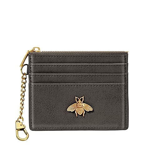 SEAVILIA Credit Card Holder Small Keychain Wallet for Women RFID Blocking - color: Deep Grey