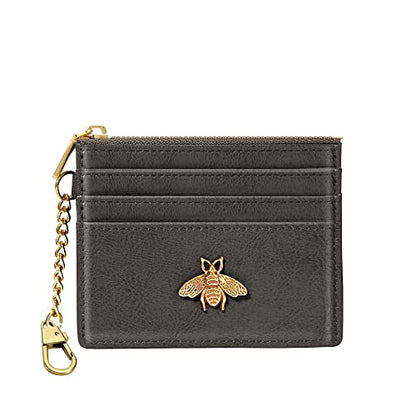 SEAVILIA Credit Card Holder Small Keychain Wallet for Women RFID Blocking - color: Deep Grey