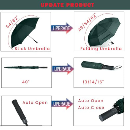 MRTLLOA Compact Golf Umbrella, 10 Ribs Vented Windproof Travel - color: Green, size: 62 Inch