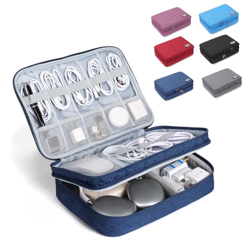 Electronic Organizer Travel Case, Double Layer Cable Organizer Bag - color: blue