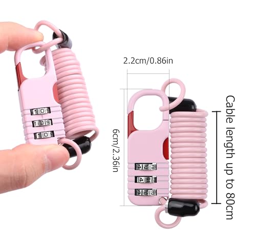YAODHAOD Luggage Lock,TSA Approved Travel Lock,3 Digit Combination Padlock Spring Cable Lock (80cm) for School Gym Locker, Helmet, Gate, Fence, Luggage,Suitcases (2PCS) (Pink) - color: Pink