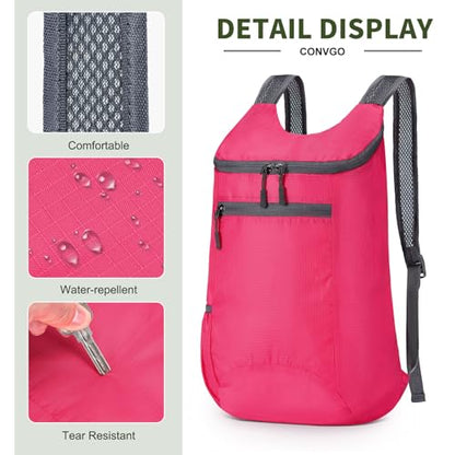 Lightweight Foldable Backpack,Travel Hiking Daypack Packable Bag - color: Rose Red