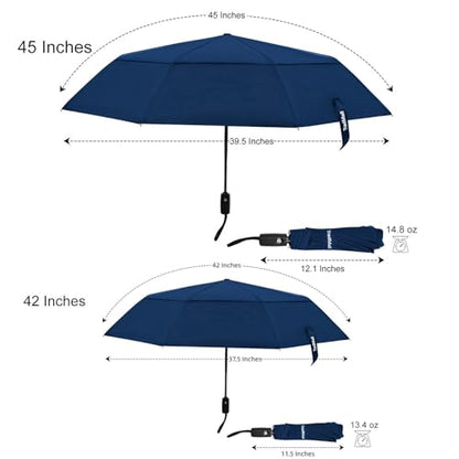 TradMall Travel Umbrella 42/45 Inches Double Vented Canopy - color: Navy Blue, size: 42 Inches