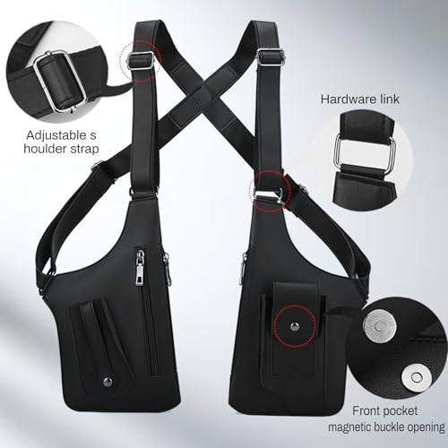 FANNING511 Double Shoulder Armpit Bag for Men Underarm Bag Multi Pocket Underarm Shoulder Bag - color: Black
