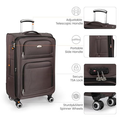Softside Luggage Sets 3 Piece w/Front Pockets,Expandable - color: Coffee, size: 3-Piece Set (20"/26"/30'')
