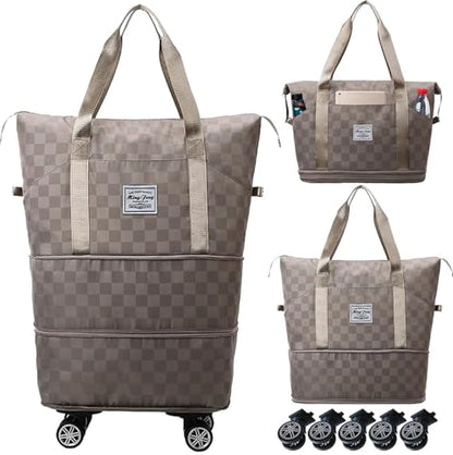Expandable Foldable Duffel Bag Suitcases,Detachable Rolling Wheels,Rolling Duffle Bag with Wheels,Suitcase with Wheel,Carry on Luggage,Gift for Men Women Lightweight Suitcases (Khaki) - color: Khaki