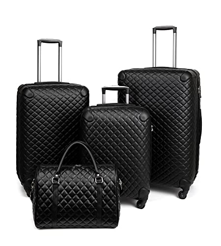 feilario Plaid PU Leather 4 Piece Luggage Set with Travel Bag - color: B-Black