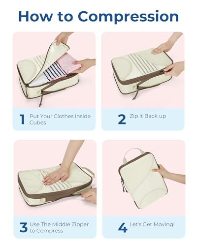 Bagsmart Compression Packing Cubes, Travel Bag Cruise Ship Essentials - color: Cream Beige